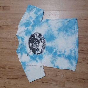 SOCIAL CULTURE blue XL tye dye shirt with skeleton skateboarding